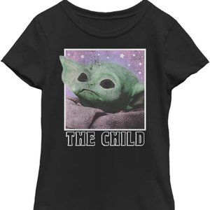 STAR WARS Mandalorian Cosmic Child Grogu T-Shirt Medium Black Baby Yoda NEW Girl